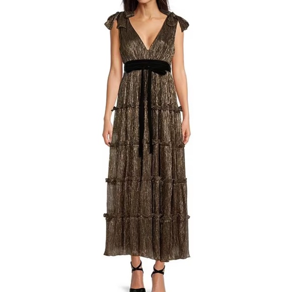 Sleeveless Metallic Bow Detail Tiered Maxi Dress - Picture 1 of 3